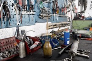 Work tools and equipment in a workshop-cm
